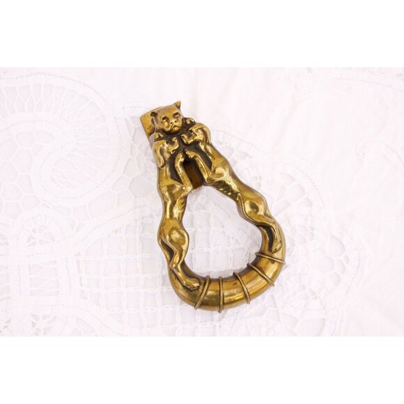 Vintage brass door knocker cat and dogs, brass hounds knocker, hunting dogs and - Picture 9 of 9